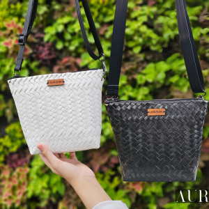 Black and White AURUM.BN Classic woven sling bag