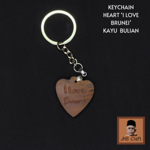 Keychain Heart 'I Live Brunei' Kayu Bulian - JHS Craft