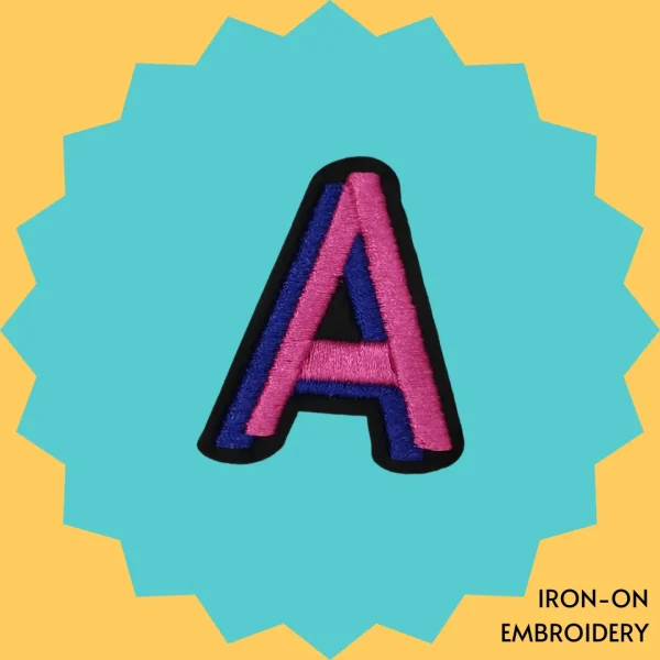 Pink-blue letter 'A' Iron-on Embroidery