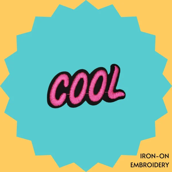 Pink 'COOL' text Iron-on Embroidery