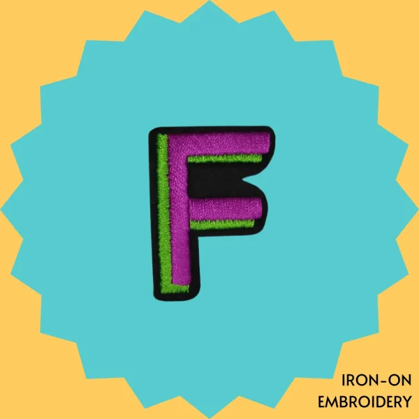 Purple-green letter 'F' Iron-on Embroidery