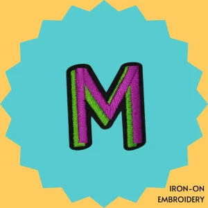 Pink-green letter 'M' Iron-on Embroidery
