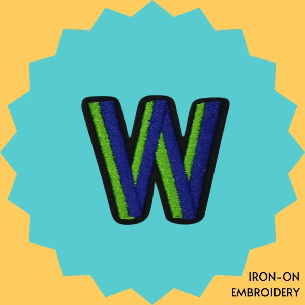 Blue-green letter 'W' Iron-on Embroidery