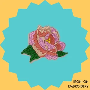 Pink and red flower with base leaves Iron-on Embroidery