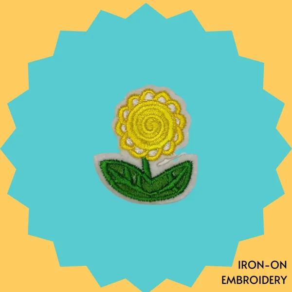 Iron-On-Patch-213 Small yellow flower with leaves Iron-on Embroidery