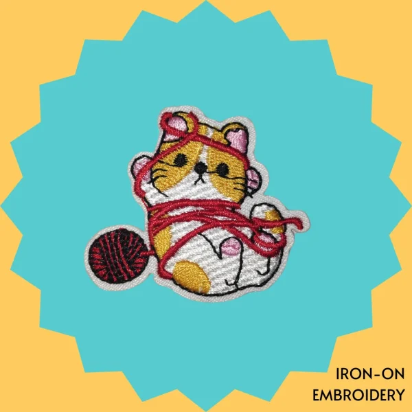 Orange cat playing with ball of yarn Iron-on Embroidery