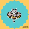 Gray cat in donut with pink frosting Iron-on Embroidery