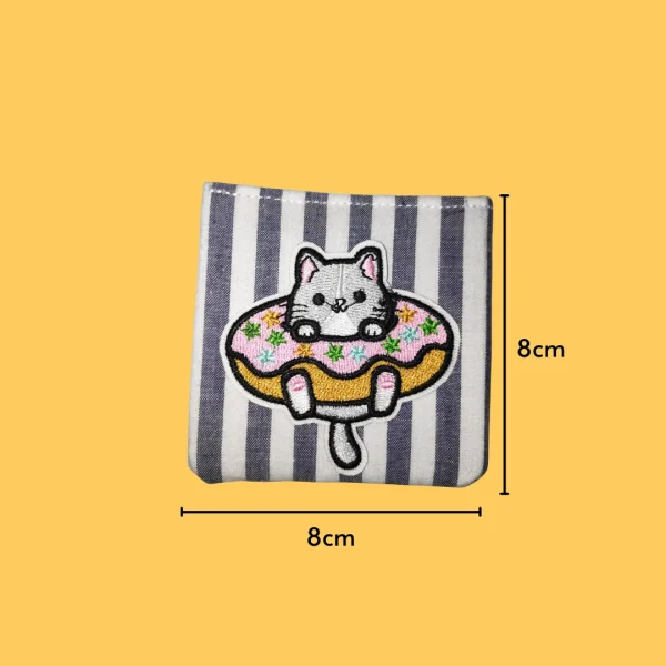 Gray cat in donut with pink frosting Iron-on Embroidery