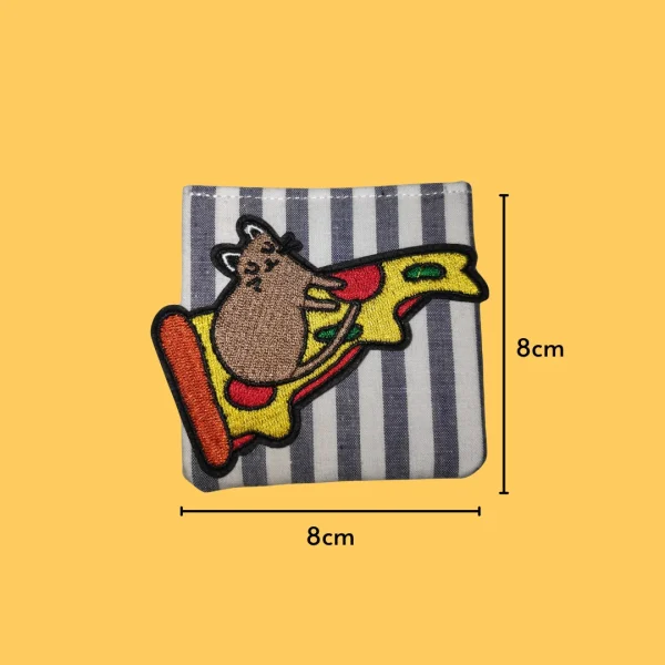 Brown cat on pizza Iron-on Embroidery