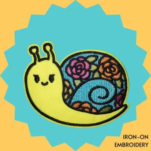 Yellow snail with flowers Iron-on Embroidery