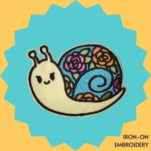 Cream snail with flowers Iron-on Embroidery