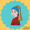 Cartoon 'Girl with a Pearl' Sticker Embroidery