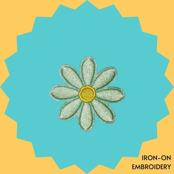 Green flower with yellow center Iron-on Embroidery