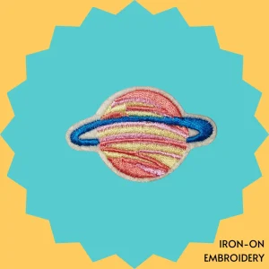 Red and yellow Saturn with blue ring aesthetic Iron-on Embroidery