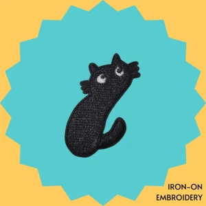 Black cat waiting Iron-on Embroidery