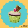 Cupcake with green base and cherry Iron-on Embroidery