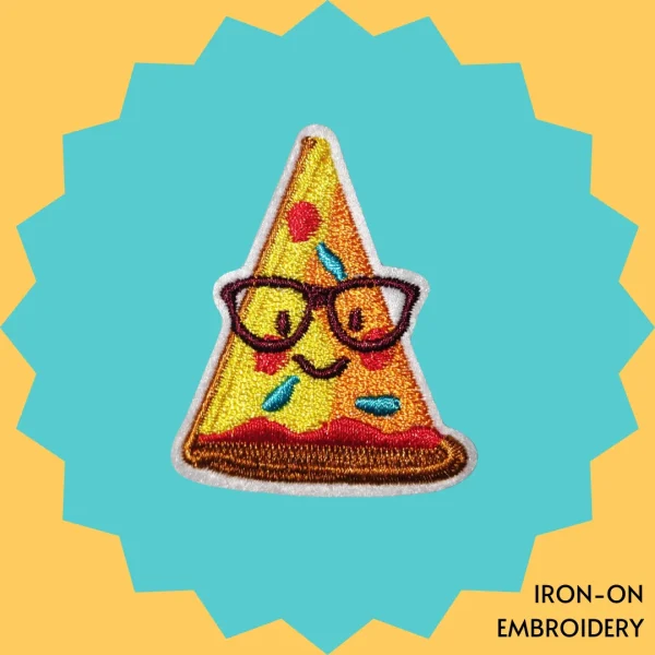 Iron-On-Patch-503 Smiling pizza with glasses Iron-on Embroidery