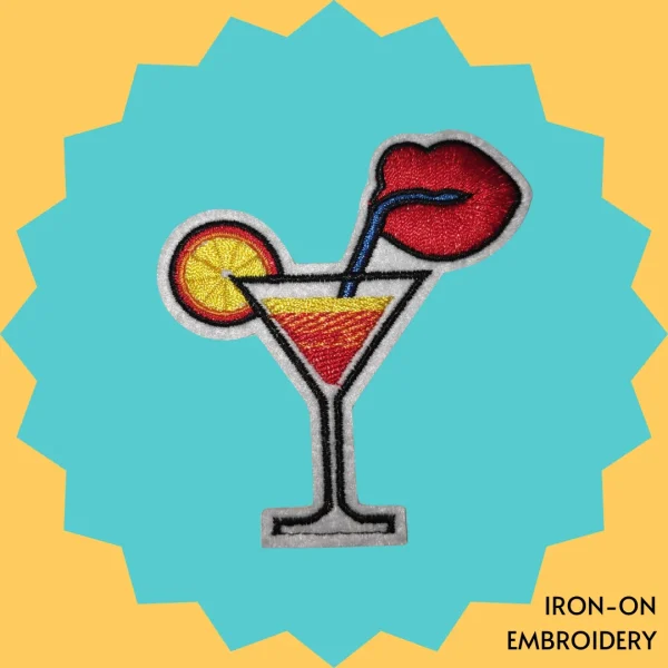 Lips sipping on mocktail straw Iron-on Embroidery