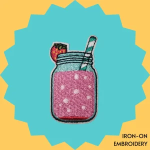 Pink strawberry drink in jar Iron-on Embroidery