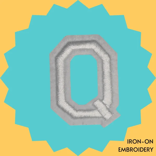 Large White letter 'Q' Iron-on Embroidery