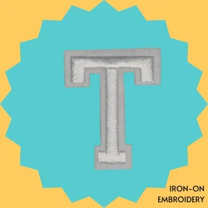 Large White letter 'T' Iron-on Embroidery