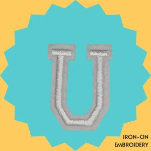 Large White letter 'U' Iron-on Embroidery