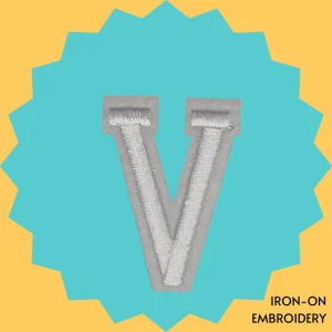 Large White letter 'V' Iron-on Embroidery