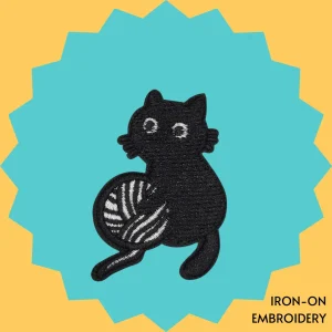 Black Cat with Yarn Ball Iron-on Embroidery