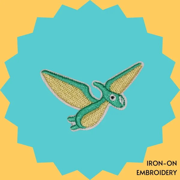 Another Green Flying Dino Iron-on Embroidery