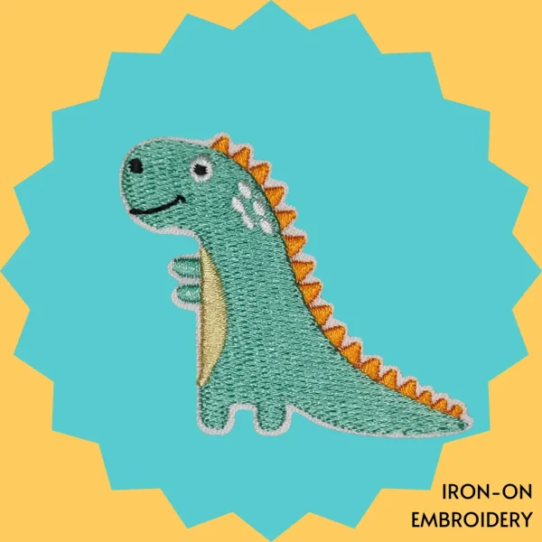 Chubby Green Dino Iron-on Embroidery