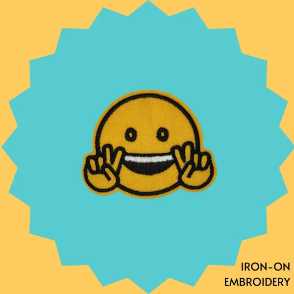 Iron-On-Patch-87 Smiling emoji with 2 peace signs Iron-on Embroidery