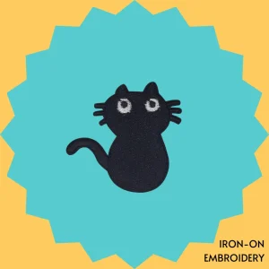 Black Cat Looking Up Iron-on Embroidery