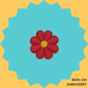 Red Flower with Yellow Center Iron-on Embroidery