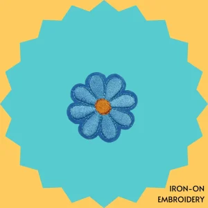 Light Blue Flower with Orange Center Iron-on Embroidery