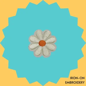 Cream Flower with Orange Center Iron-on Embroidery