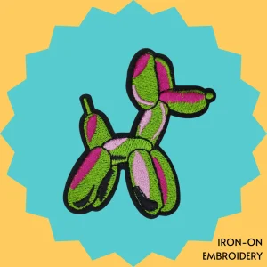 Green Pink Ballon Dog Iron-on Embroidery