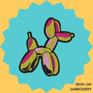 Yellow Pink Ballon Dog Iron-on Embroidery