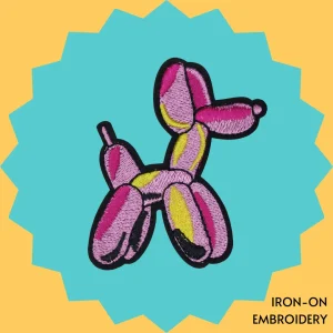Light Pink Yellow Ballon Dog Iron-on Embroidery