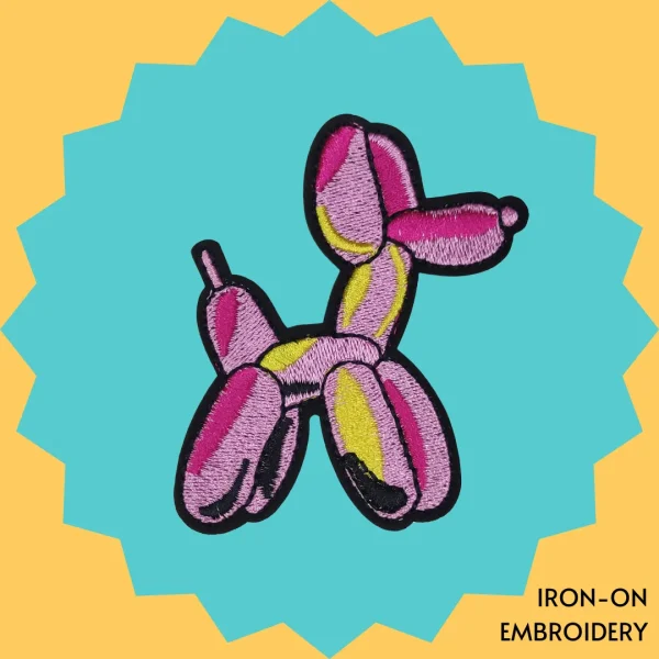 Iron-On-Patch-1113 Light Pink Yellow Ballon Dog Iron-on Embroidery