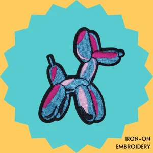 Light Blue Pink Ballon Dog Iron-on Embroidery