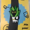 Black Cat in Pointy Plant Enamel Pin