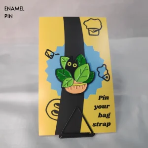 Enamel-Pin-103 Black Cat in Large Leaves Plant Enamel Pin