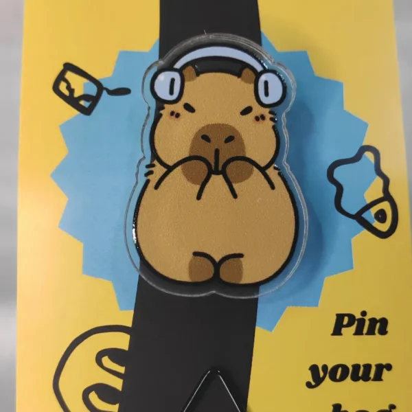 Capybara with Headphones Acrylic Pin