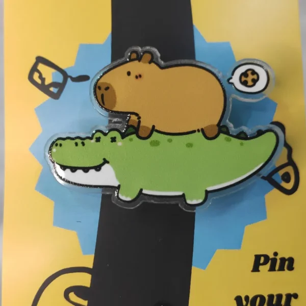 Capybara Stacking on an Aligator Acrylic Pin