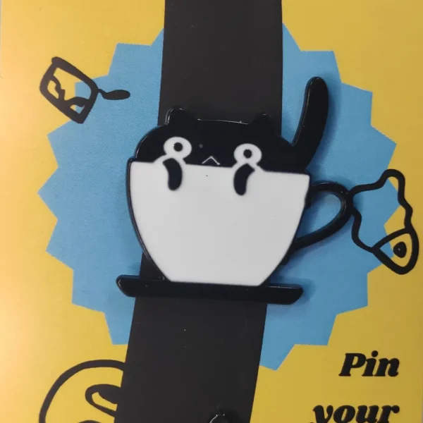 Black Cat in a Coffee Cup Enamel Pin