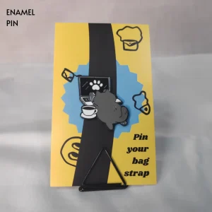 Enamel-Pin-73 Laid Back Working Gray Cat Enamel Pin