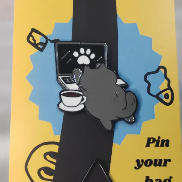 Laid Back Working Gray Cat Enamel Pin
