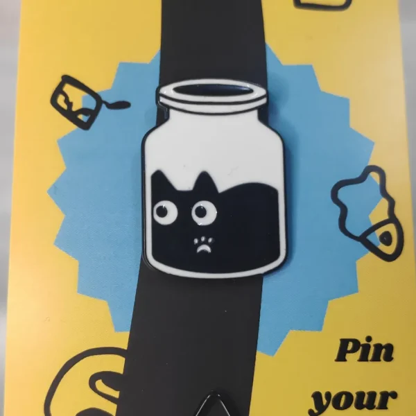 Jar Black Cat with Paw Enamel Pin