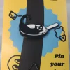 Black Cat in a Pan Enamel Pin