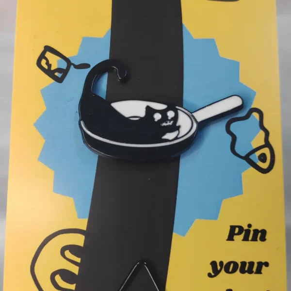 Black Cat in a Pan Enamel Pin